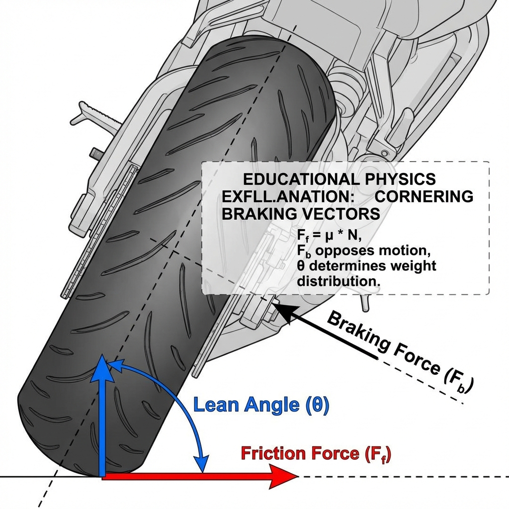 Vector diagram showing braking and cornering forces