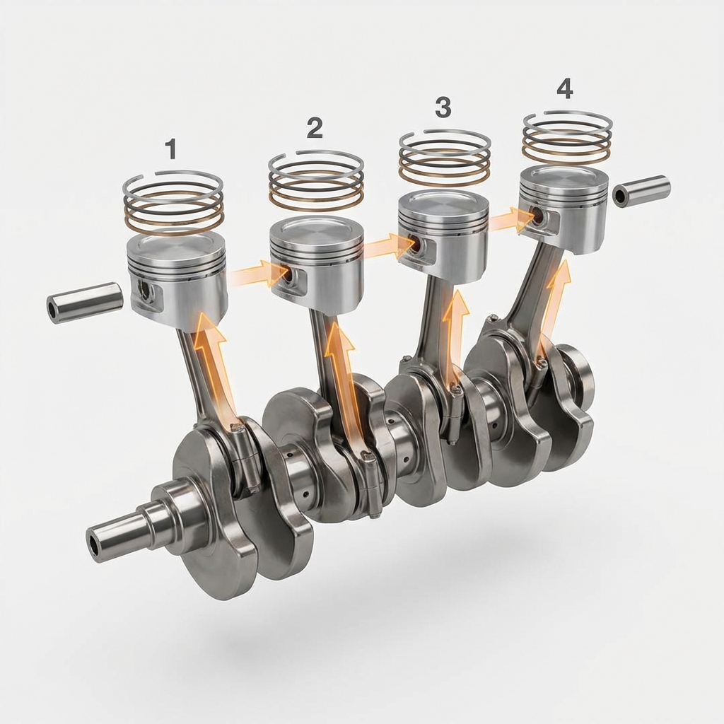 Exploded view of Inline-Four crankshaft assembly